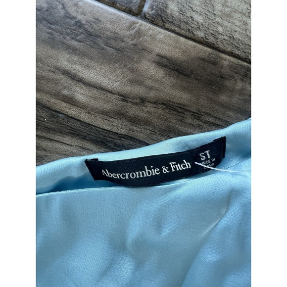 Abercrombie and Fitch One Shoulder Satin Knotted Midi Dress Small TALL Blue - Picture 2 of 11